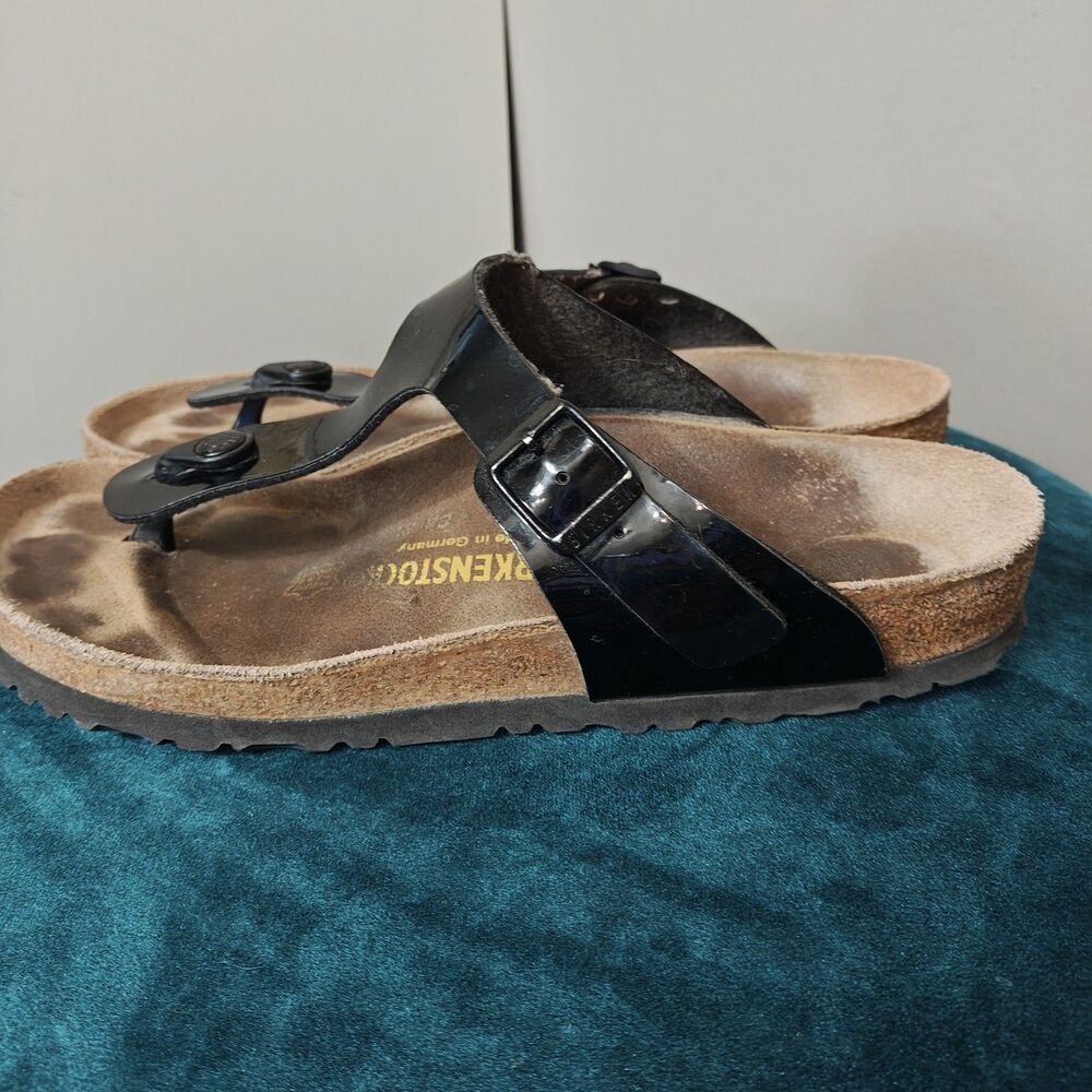 Birkenstock Gizeh Thong Sandals Womens Size 9 / 40 Black Patent Leather Slip On - Picture 5 of 10